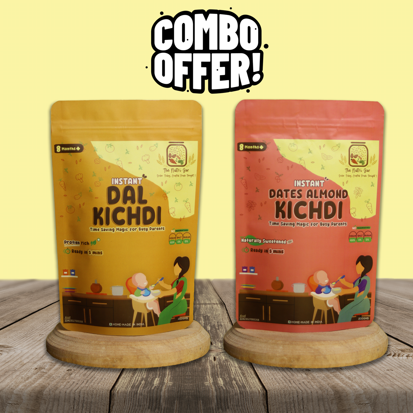 Travel Friendly Combo 3(Sweet & Spice) Trial - Instant Dates Almond Kichdi(50g) + Instant Dal Kichdi(50g)