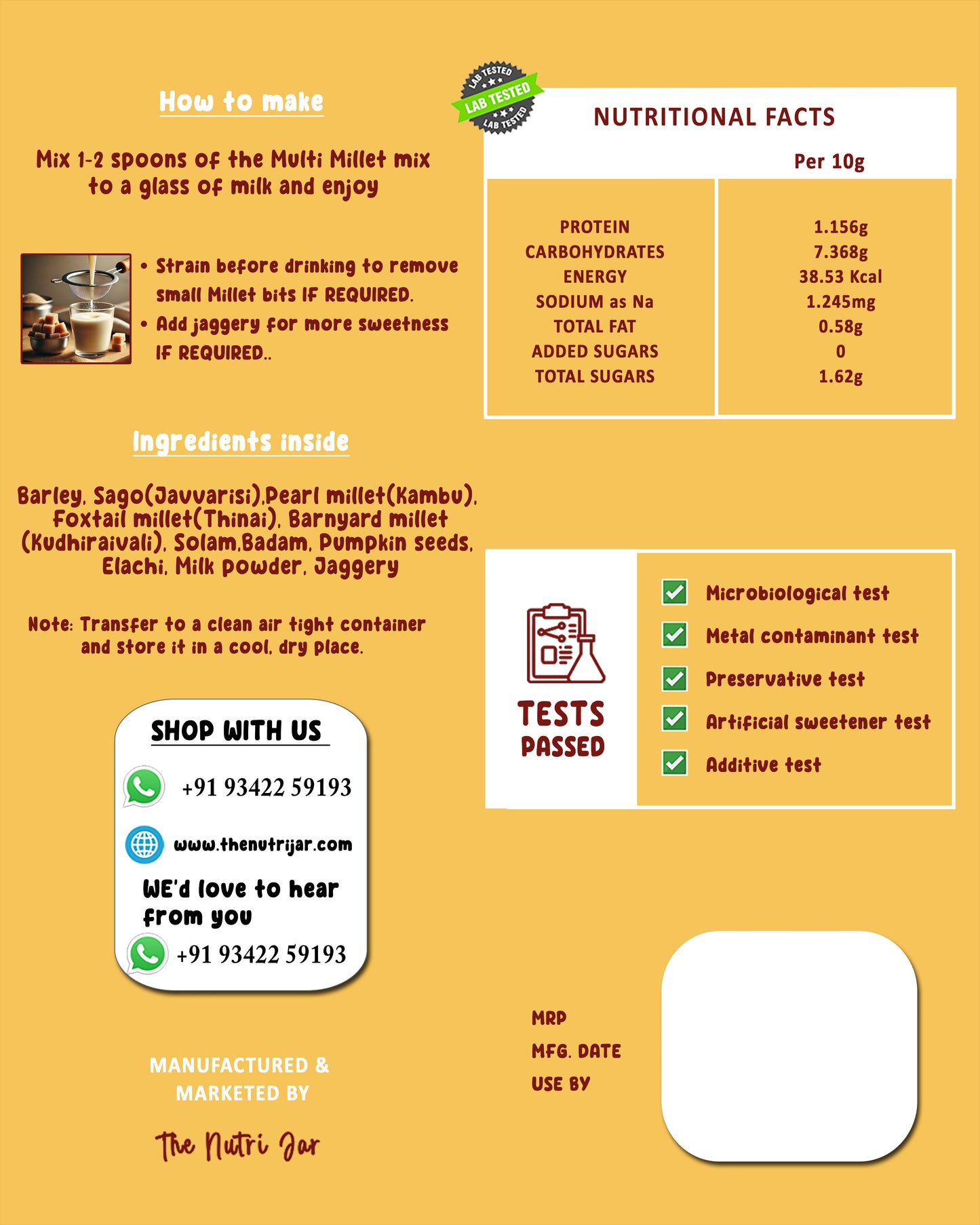 Instant Drink Mix Trial Combo - (Sprouted Ragi Choco 50g + Multi Millet drink mix 50g)