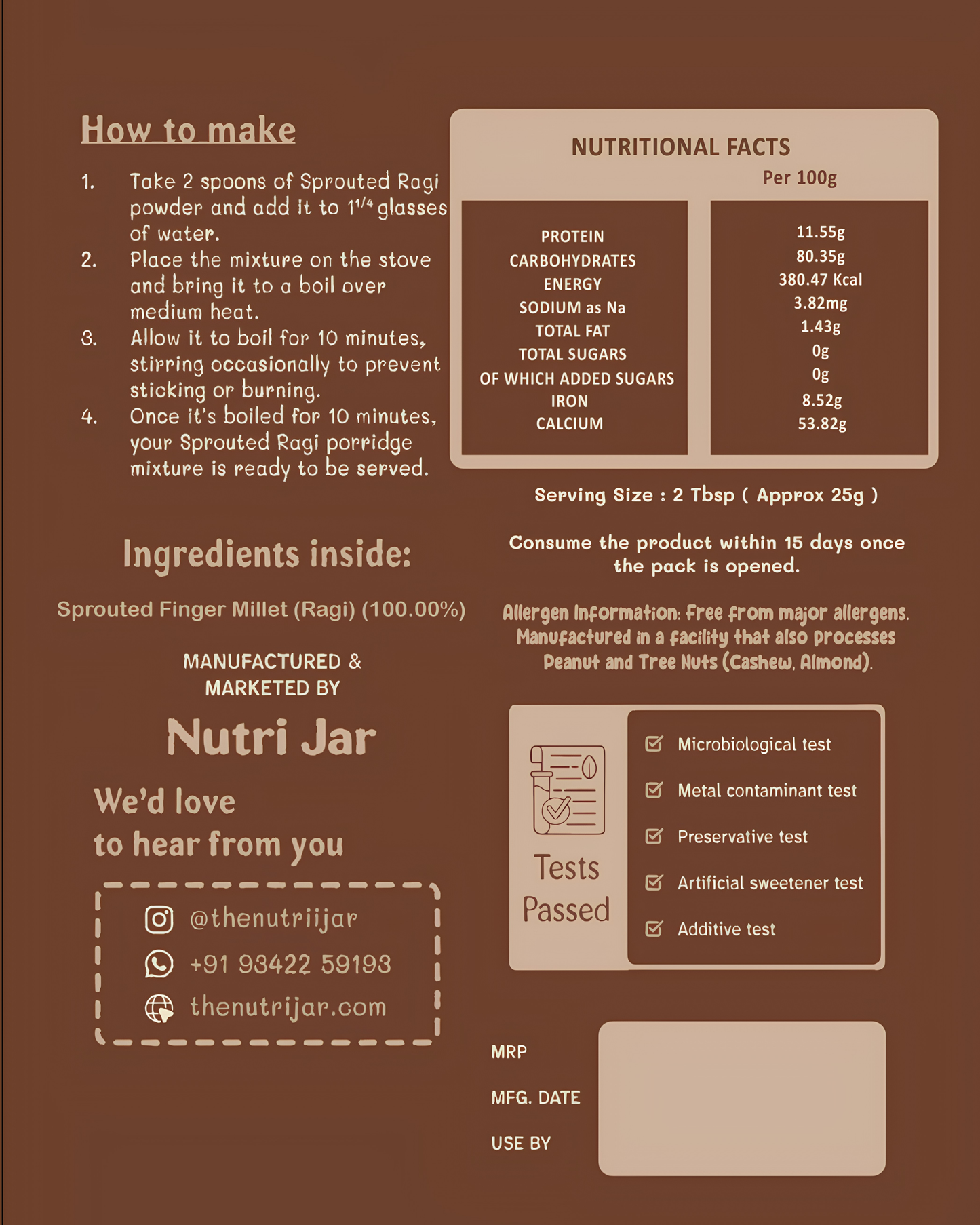 Organic Sprouted Ragi Porridge Mix(200g)