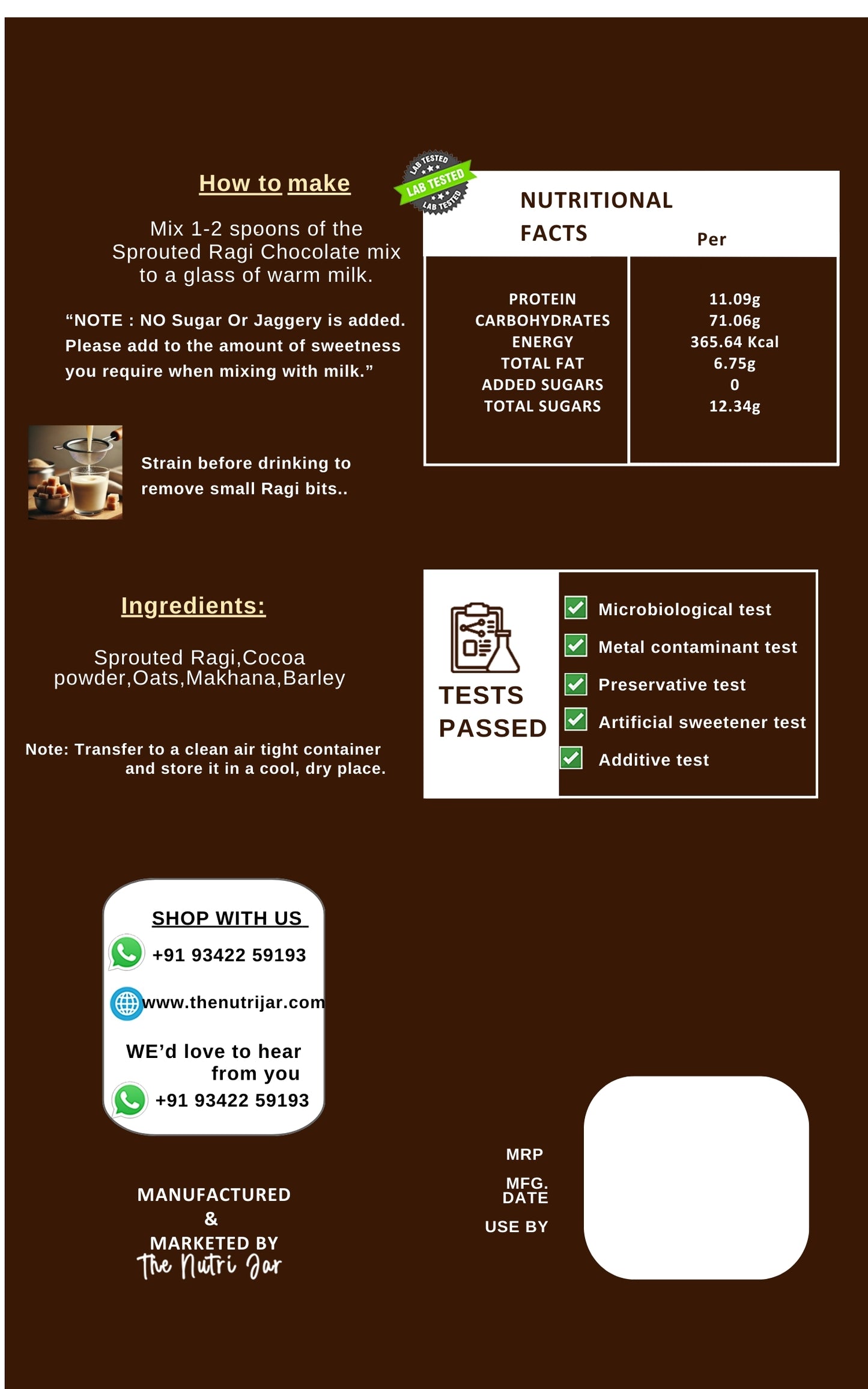 Sprouted Choco Ragi Milk Mix- Trial Pack(50g)