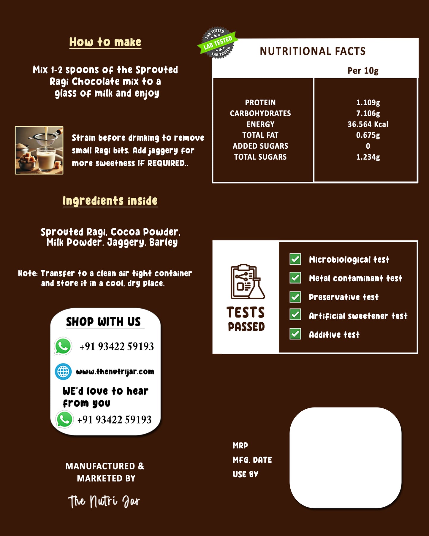 Instant Drink Mix Trial Combo - (Sprouted Ragi Choco 50g + Multi Millet drink mix 50g)