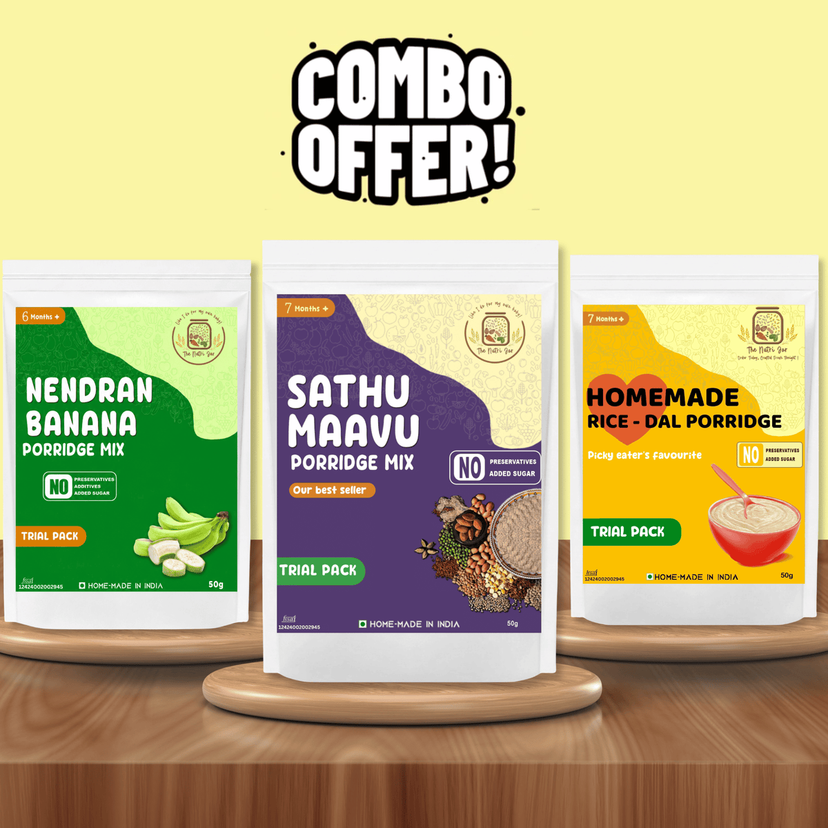 Nutri Combo Trial - Sathumaavu(50g) + Homemade rice-dal porridge50g) + Nendran Banana Porridge(50g)