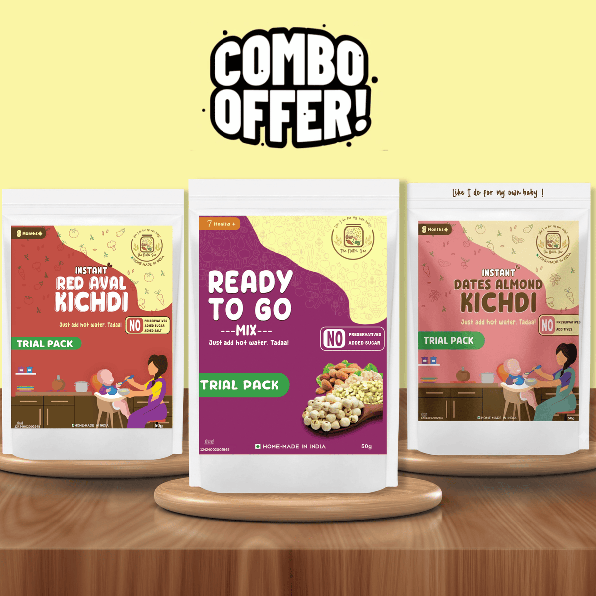 Travel Friendly Combo 2(Super Rich) Trial -         Instant Dates Almond Kichdi(50g) + Instant Red Aval Kichdi(50g) + Ready To Go Mix(50g)