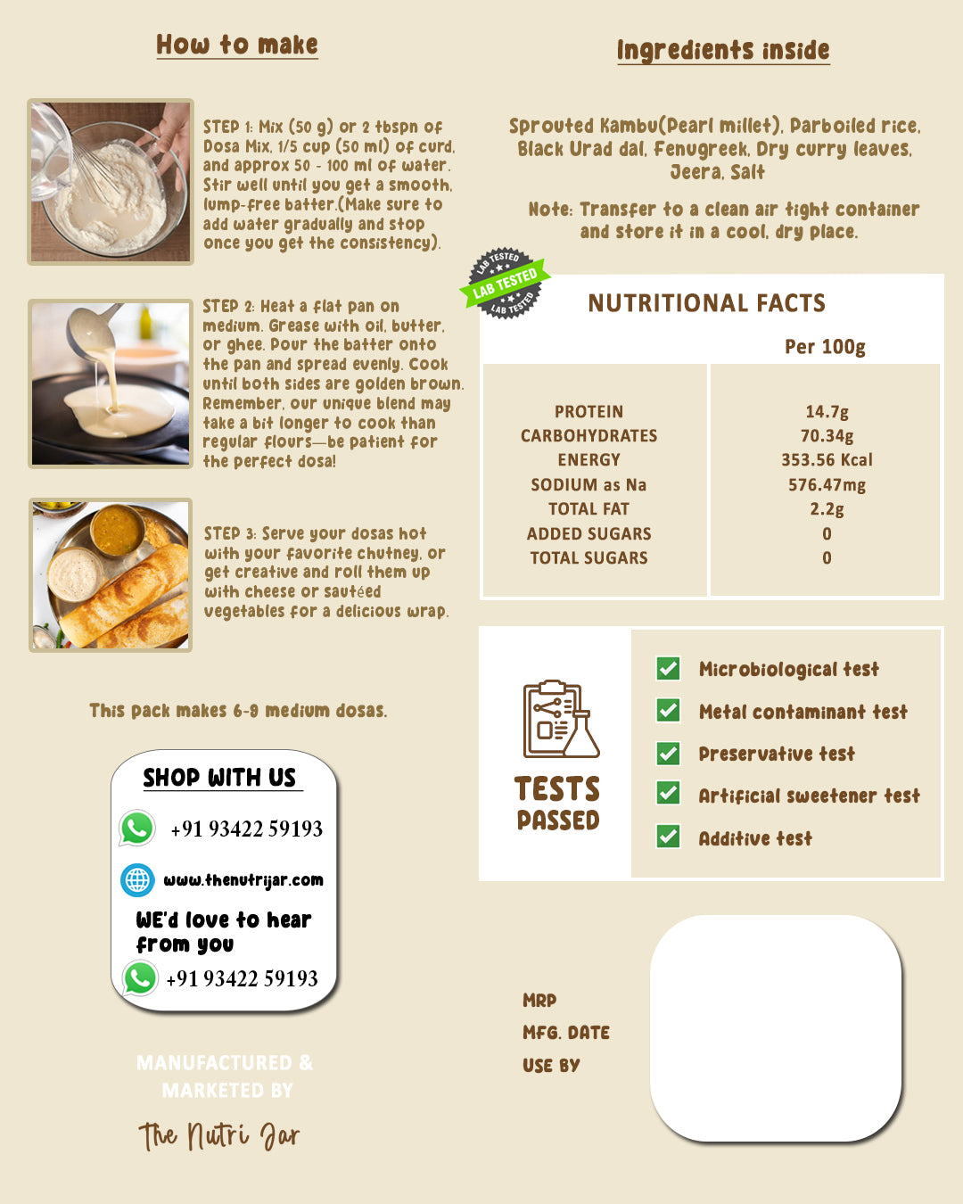 Sprouted Kambu(pearl millet) Dosa Mix(200g)