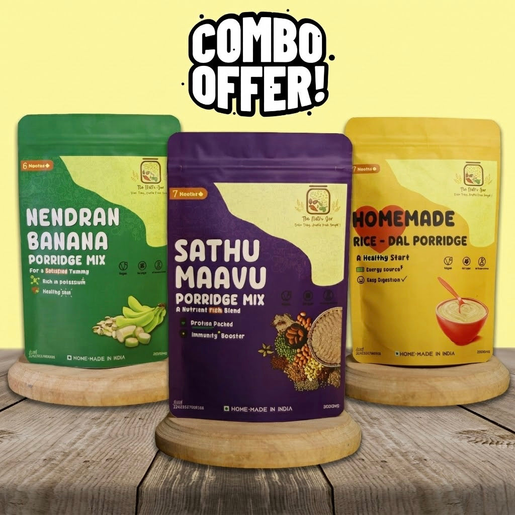 Nutri Combo Trial - Sathumaavu(50g) + Homemade rice-dal porridge50g) + Nendran Banana Porridge(50g)