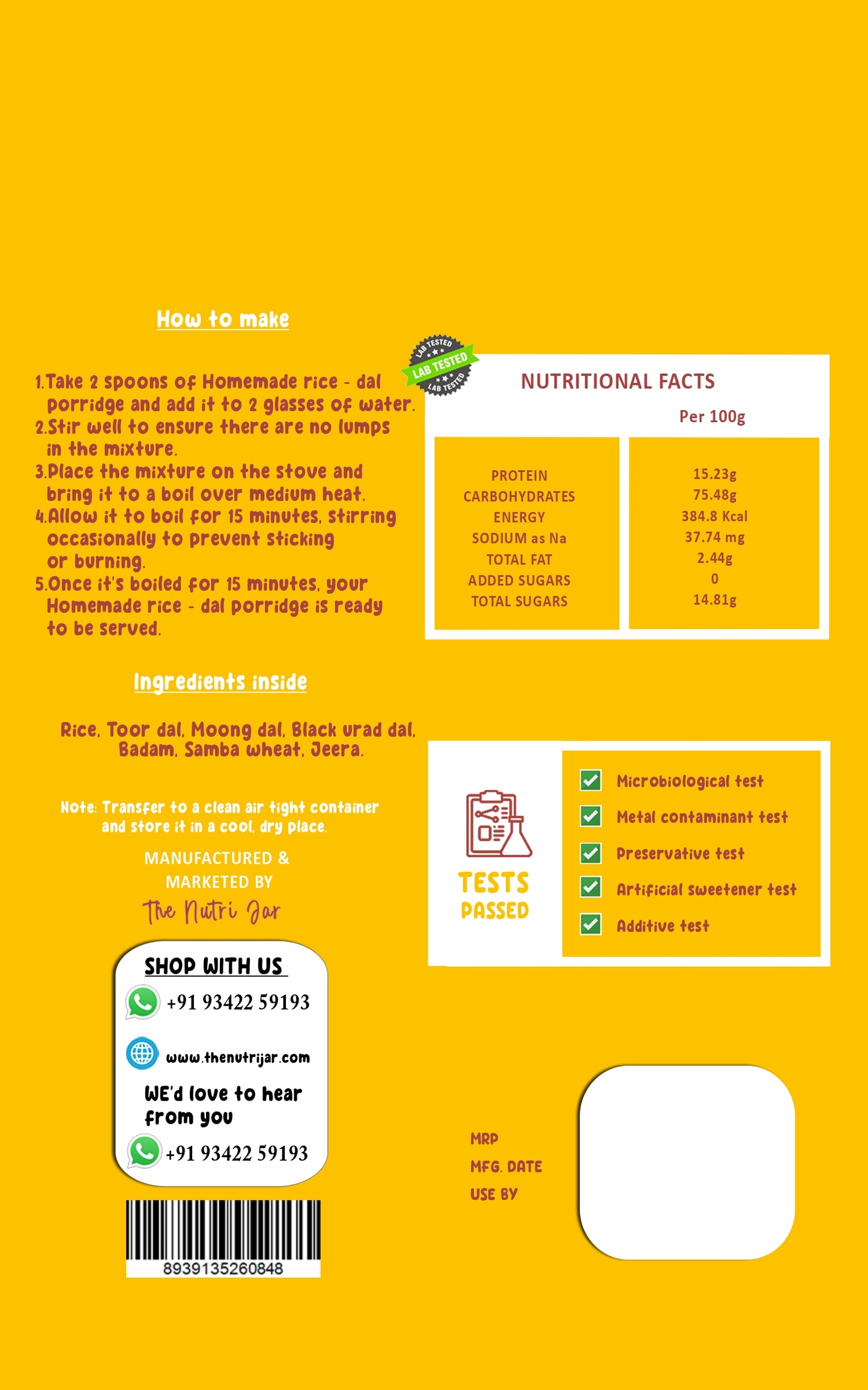 Homemade Rice-Dal Porridge - Trial Pack